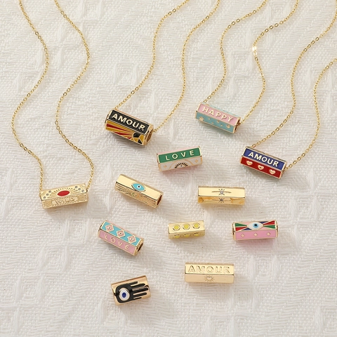 Emaille Kolom Hanger Ketting Verguld Koper Boze Oog Hart Ster Lettering Sieraden Voor Dames Mode Hip Hop