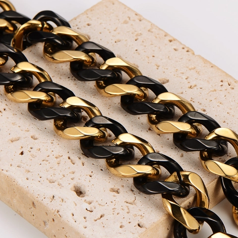 Collana E Bracciale Da Uomo Acciaio Inossidabile 304 Catena Cubana Grossa Bicolore Oro Nero Hip Hop Punk Gioielli
