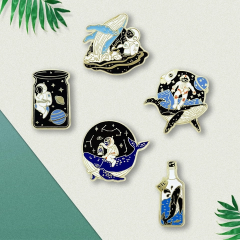 Juego de Broches de Esmalte Creativos de Astronauta y Ballena Aleación de Zinc Pines para Mochila Decoración de Ropa Unisex