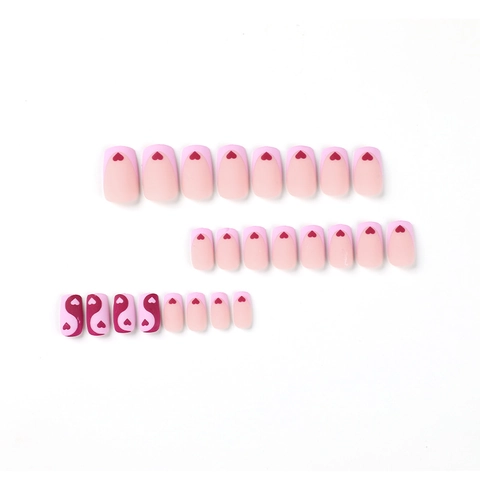 Matte Purple Pink Press On Nails With Heart Tai Chi Design French Long Square False Nails For Women Daily Nail Art Decor
