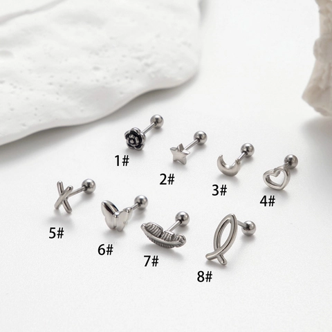 Mini Stainless Steel Stud Earrings For Cartilage Helix Piercing Star Moon Heart Flower Shapes Fashion Jewelry For Women Men