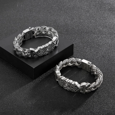 Bracciale A Croce Gotica Vintage Da Uomo Acciaio Inossidabile 316L Retrò Intagliato Floreale Catena Punk Biker Gioielli