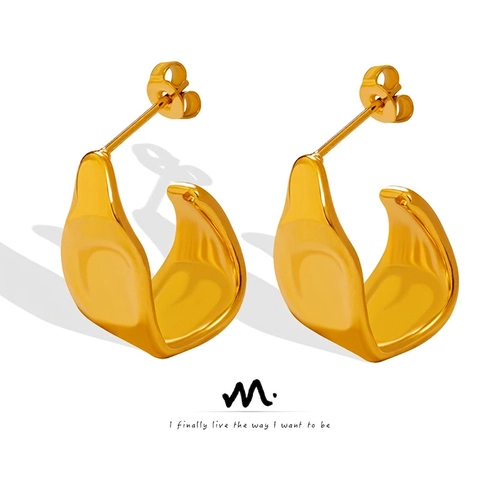Titanium Steel C-Shaped Stud Earrings Irregular Geometric Minimalist 18K Gold Plated Ins Style Jewelry For Women