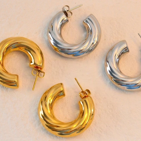 Stainless Steel Chunky Hoop Earrings For Women Gold Silver Plated Twisted Croissant Teardrop Geometric Minimalist Jewelry