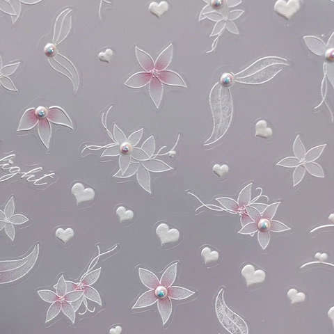 Autocollants À Ongles Fleurs En Relief 5D Décalcomanies Florales 3D Adhésives Avec Künstliche Perles Artificielles Décoration De Manucure Élégante