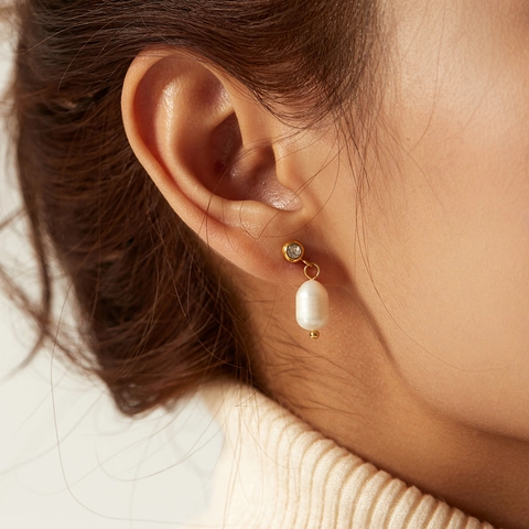 Süßwasserperlen Tropfenohrringe 18K Vergoldeter Edelstahl Mit Zirkon Französisch Retro Eleganter Schmuck Für Damen