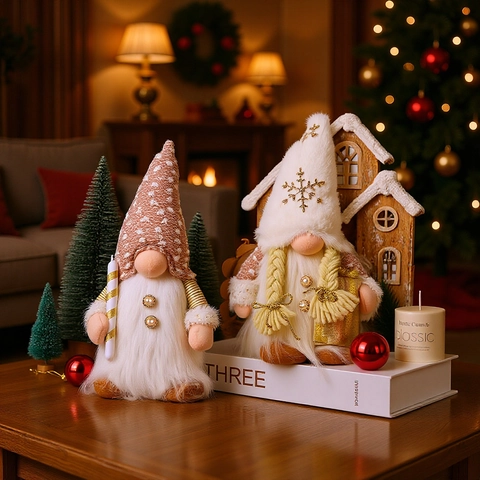 Christmas Gnome Plush Faceless Doll LED Glowing Light Rudolf Tomte Sequin Cloth Tabletop Window Decoration