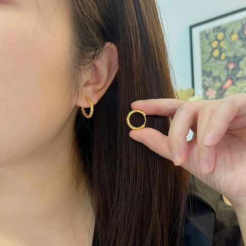 Orecchini A Cerchio In Acciaio Inossidabile Martellati Geometrici Tondi Piccoli Gioielli Di Moda Chic Per Donna