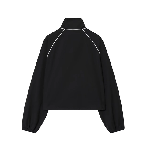 Women Zip Up Sport Jacket Stand Collar Nylon Polyester Woven Coat With White Piping Raglan Sleeve Casual Streetwear