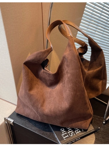 Borsa Tote In Finta Pelle Scamosciata Grande Capacità E Astuccio Pelle PU Donna Retro Minimalista Hobo