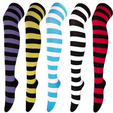 Women Striped Over-The-Knee Thigh High Socks Polyester Breathable Cosplay Holiday Costume Fashion Accessory Elastic
