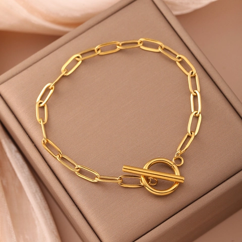 Bracciale A Catena Minimalista Con Graffetta Acciaio Inossidabile Chiusura A Ginocchiello OT Gioielli In Metallo Placcato Da Donna