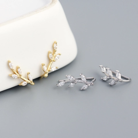 Marquise Zirkon Blatt Zweig Ear Crawler 925 Sterling Silber Ohrring Stecker Eleganter Schmuck Für Damen