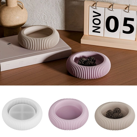 Striped Storage Bowl Silicone Mold Round Vertical Ribbed Epoxy Resin Gypsum Casting Candle Holder Flower Pot DIY