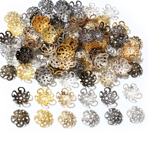 Hollow Out Flower Bead Caps Filigree Metal Spacers For DIY Jewelry Making Beading Supplies Multi Color Vintage Style