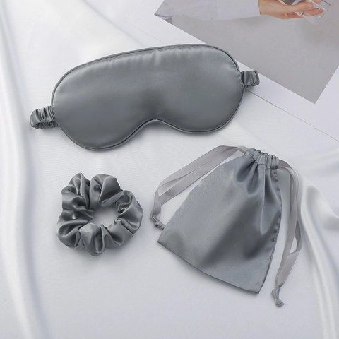 Faux Satin Satin Sleeping Eye Mask And Scrunchie And Drawstring Bag Soft Smooth Blackout Travel Nap Shade