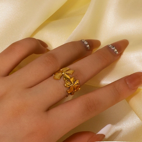 Anello Cavo Petalo Di Fiore Acciaio Inossidabile Placcato Oro Regolabile Anello Aperto Per Donna Gioielli Eleganti Stile INS