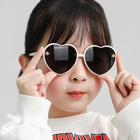Occhiali Da Sole A Cuore Per Bambini Montura Glitter Occhiali Alla Moda Con Decorazione Ape In Metallo Per Ragazze