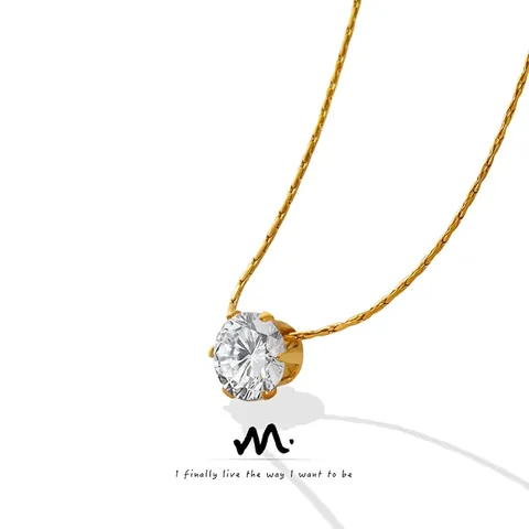 Minimalistische Runde Zirkon Anhänger Halskette Titanstahl Elegante Schlüsselbeinkette Für Frauen