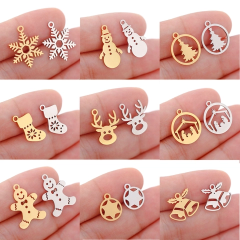Charms De Noël 304 Acier Inoxydable Flocon De Neige Bonhomme De Neige Renne Arbre DIY Bijoux Artisanat Accessoire