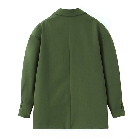 Women Double Breasted Blazer Jacket Loose Fit Notched Lapel With Flap Pockets Casual Office Solid Color Outerwear