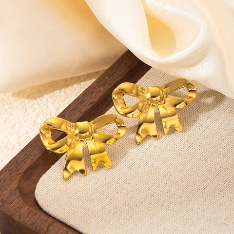 Luxus Edelstahl Ohrstecker Für Damen Vintage Gold Silber Geometrische Blume Herz Schleife Band Muster Mode Schmuck