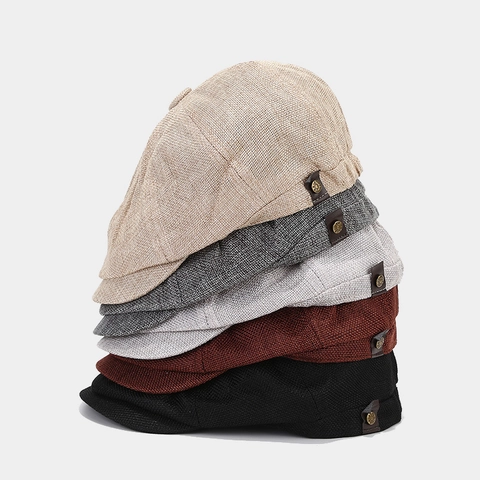 Newsboy Pet Vintage Britse Stijl Ademend Polyester Linnen Textuur Octagonale Platte Hoed Verstelbaar Casual Voor Heren