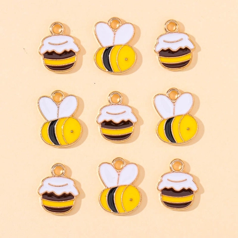 Cute Honeybee Honey Jar Alloy Enamel Charms For DIY Jewelry Making Bracelet Earring Keychain Accessories Cartoon Animal Style