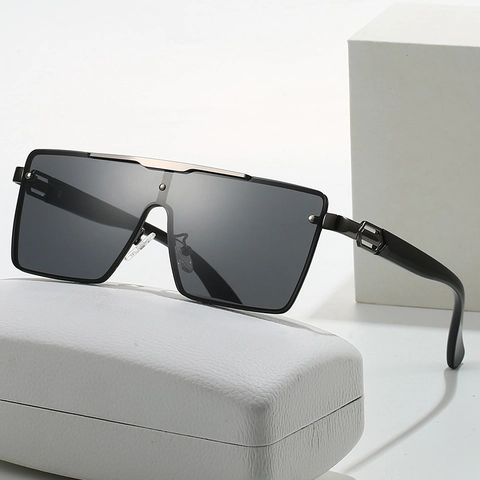 Square Oversized Sunglasses Metal Frame Integrated Gradient AC Lens UV400 Protection Fashion Trendy Streetwear Unisex