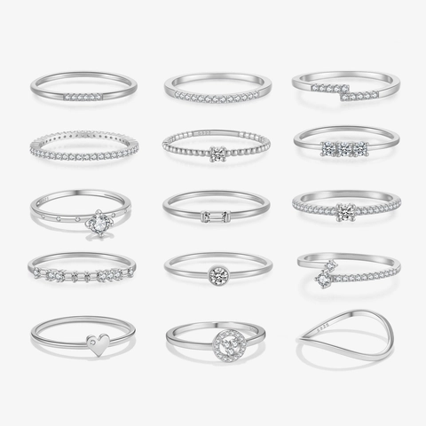 S925 Sterling Silver Ring Minimalist INS Style Stackable Band Cubic Zirconia Heart Wave Geometric Star Elegant Jewelry