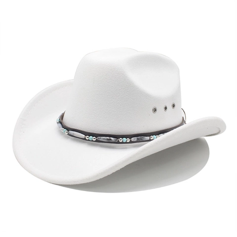 Westerse Cowboyhoed Vilt Met Etnische Kralenriem Brede Rand Zonbescherming Outdoor Boheems Unisex Jazz Pet