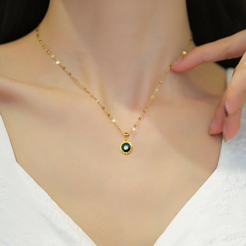 Collana Con Pendente Numeri Romani In Acciaio Al Titanio Da Donna Centro Nero Rotondo Con Strass Gioielli Minimalisti