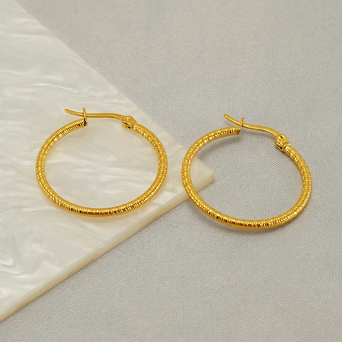 Orecchini A Cerchio In Acciaio Inossidabile Placcati Oro Trama A Spirale Gioielli Rotondi Accessori Moda Vintage Per Donna