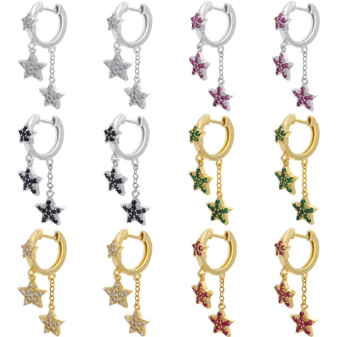 Mode Stern Quasten Ohrringe Bunte Zirkonia Eingelegt Kupfer Gold Silber Plattiert Hängeohrringe Für Damen Schmuck