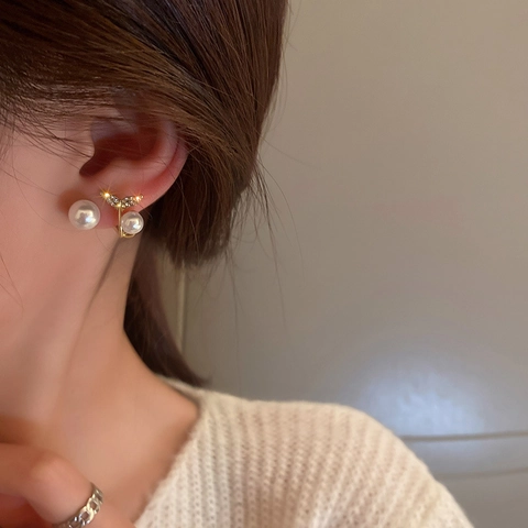 Pendientes De Botón De Cola De Pez Con Poste De Plata De Ley 925 Aleación Rhinestone Perla Artificial De Imitación Mujer
