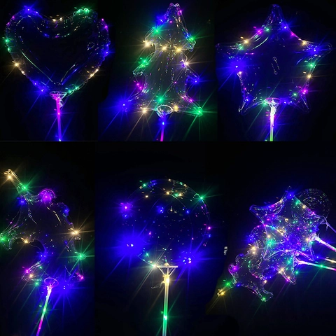 LED Luminous Bobo Balloons Transparent Plastic Light Up Colorful For Wedding Party Birthday Festival Decor With Handle Stick
