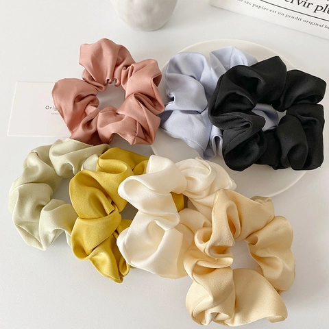 Satin Fabric Large Scrunchies Elegant Solid Color Elastic Hair Tie Ponytail Holder Hair Ring Korean Ins Style