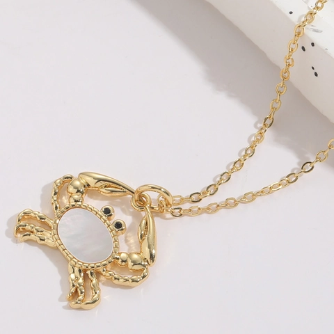 Crab Pendant Necklace 14K Gold Plated Copper With Shell And Zircon Marine Life Animal Jewelry For Women Minimalist Fashion