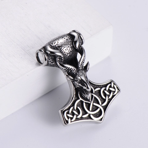 Collar Con Colgante Martillo De Thor Mjolnir Acero Inoxidable 304 Cabeza De Carnero Nudo Celta Vikingo Mitología Nórdica Joyería Retro Para Hombre