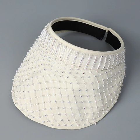 Rhinestone Mesh Visier Hut Für Damen Sommer Sonnenschutz Oben Offen Nylon Stirnband Sonnenhut Mode Pendler
