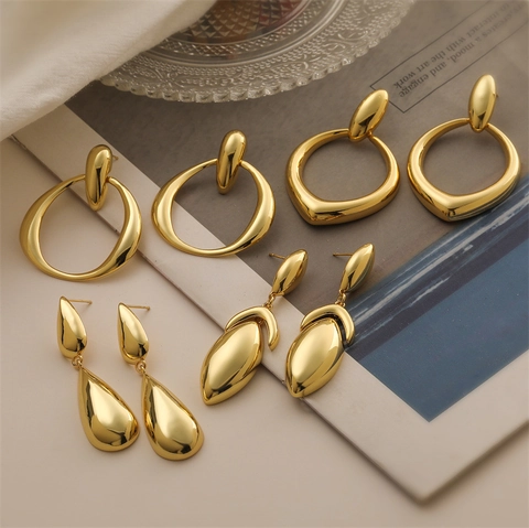 Vintage Koperen 18K Vergulde Waterdruppel Oorbellen Voor Vrouwen Retro Geometrische Kwastje Metaalachtige Druppel Oorbellen Sieraden Cadeau