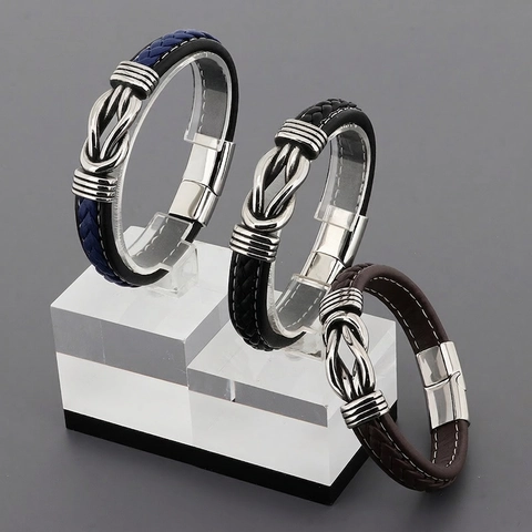 Heren Multi Layer Gevlochten Leren Armband Roestvrijstalen Knoop Magneetsluiting Punk Vintage Mode Sieraden Accessoire