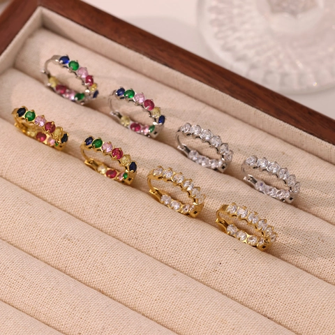 French Style Titanium Steel Hoop Earrings With Colorful Cubic Zirconia High End Versatile Simple Fashion Jewelry Women