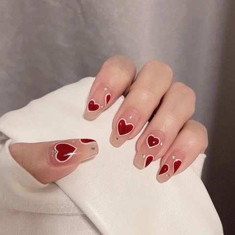 Ongles À Presser Pointes D'ongles Artificielles Amovibles Transparentes Cœur De Pêche Strass Carré Ovale Style Doux Pour Femmes