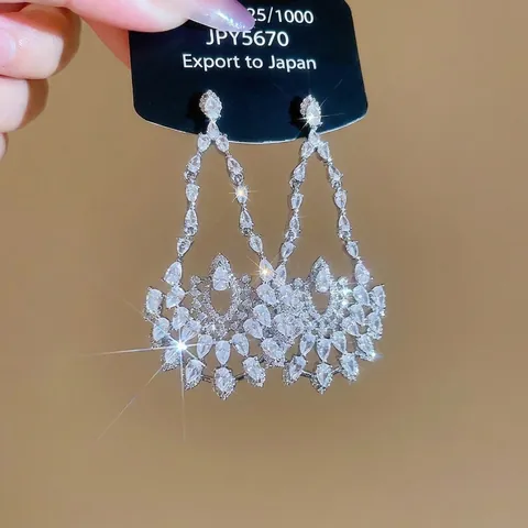 Chandelier Earrings Luxury Zircon Copper Teardrop Floral For Women Party With 925 Sterling Silver Earring Post