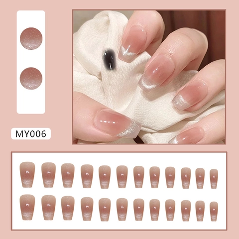 Rosa Katzenauge Aufpressnägel Blush Farbverlauf Ballerina Coffin Künstliche Fingernägel Elegant Schimmer Für Frauen