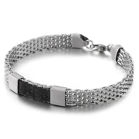 Pulsera Hombre Acero Inoxidable Malla Tejida Estilo Industrial Acero Titanio Cadena Geométrica Joyería Regalo