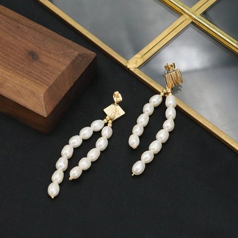 Freshwater Pearl Fringe Drop Earrings With 925 Sterling Silver Post Gold Plated Baroque Tassel Stud Earrings For Women Jewelry