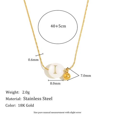Collana Pendente Iniziale Acciaio Inossidabile Placcato Oro 18K Perla Bianca Alfabeto Charm Raffinato Per Donna