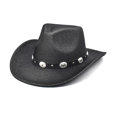Western Cowboyhoed Pailletten Glitter Katoen Polyester Met Riem Zilveren Klinknagels Vintage Feestaccessoires Vrouwen